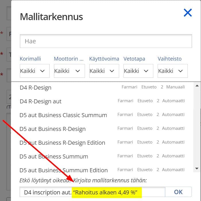 Mallitarkennus - esimerkki