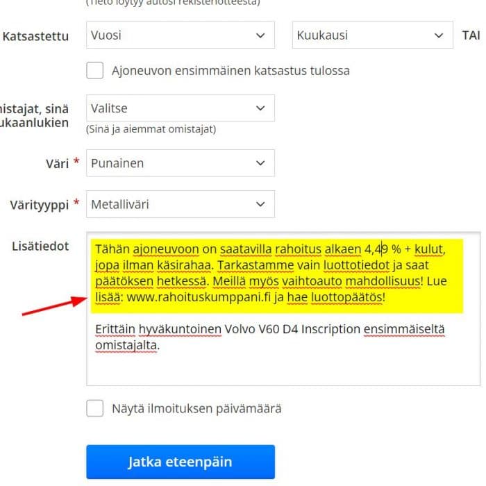 Lisätiedot - esimerkki